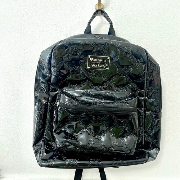 Loungefly Loves Hello Kitty Black Faux Patent Leather Backpack - Picture 2 of 10